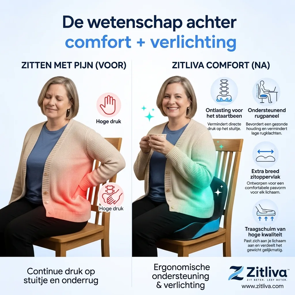 Voor en na: zitten met en zonder het Zitliva zitkussen